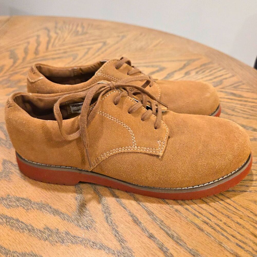 Sperry Tevin Oxford Boys 5M Tan Suede Leather Shoes Preppy Dress Casual Buck